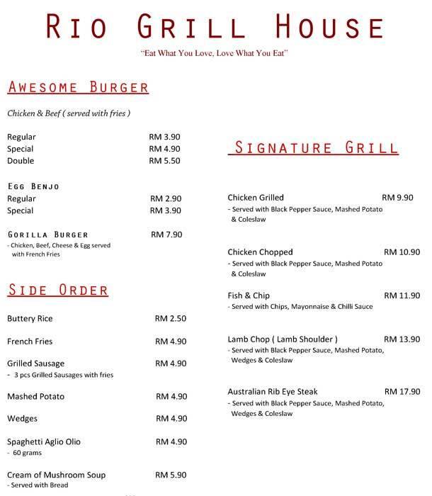 Rio Grill House Menu, Menu for Rio Grill House, Taman Putra Perdana, Selangor Zomato Malaysia