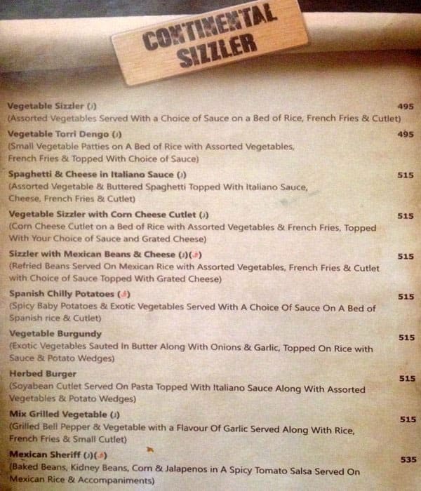 Menu at Sizzling Salsa, Surat, Piplod Road