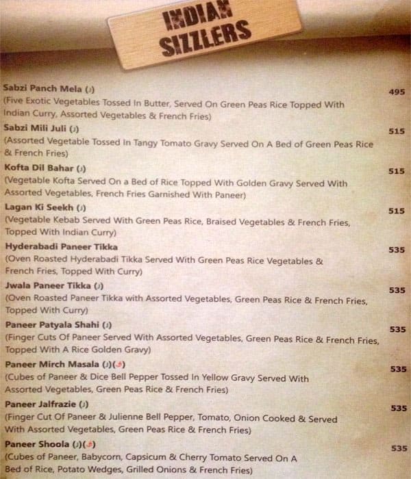 Menu at Sizzling Salsa, Surat, Piplod Road