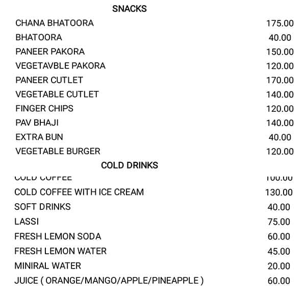 Bansi Vihar Restaurant menu