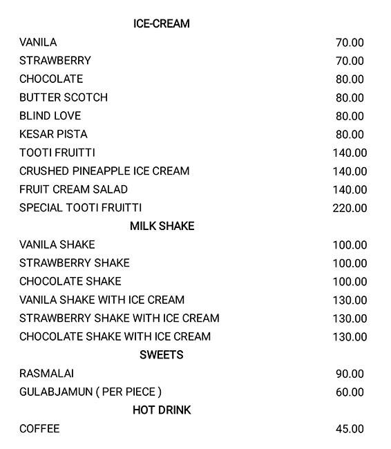 Bansi Vihar Restaurant menu