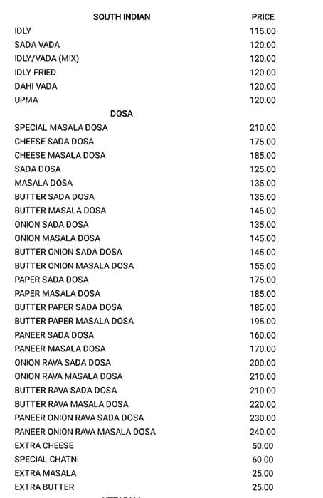 Bansi Vihar Restaurant menu