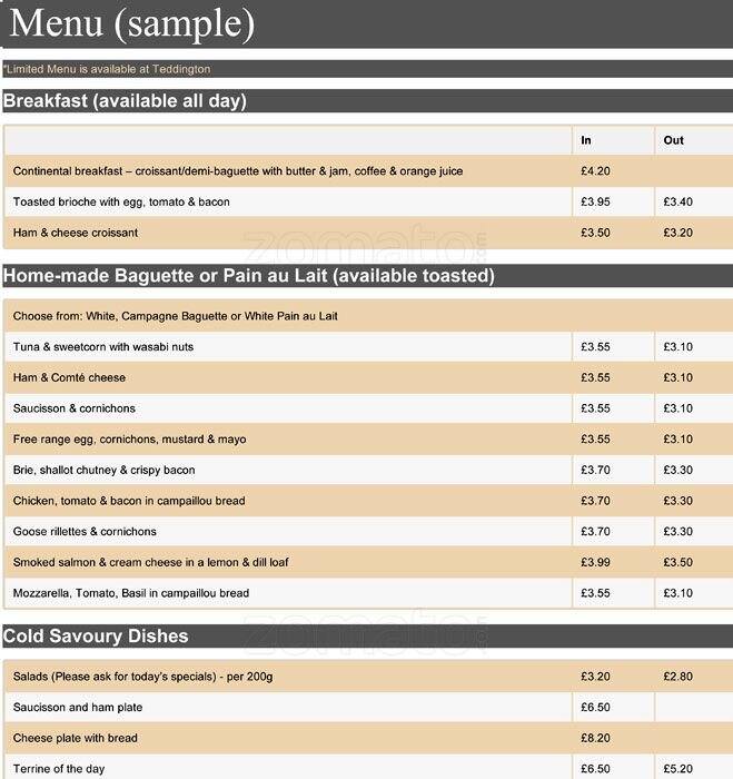 The French Tarte Menu, Menu for The French Tarte, Surbiton, London Zomato UK