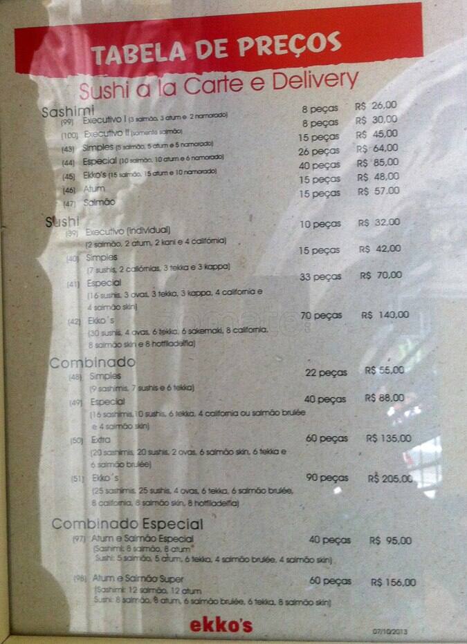 Ekko's cardápio