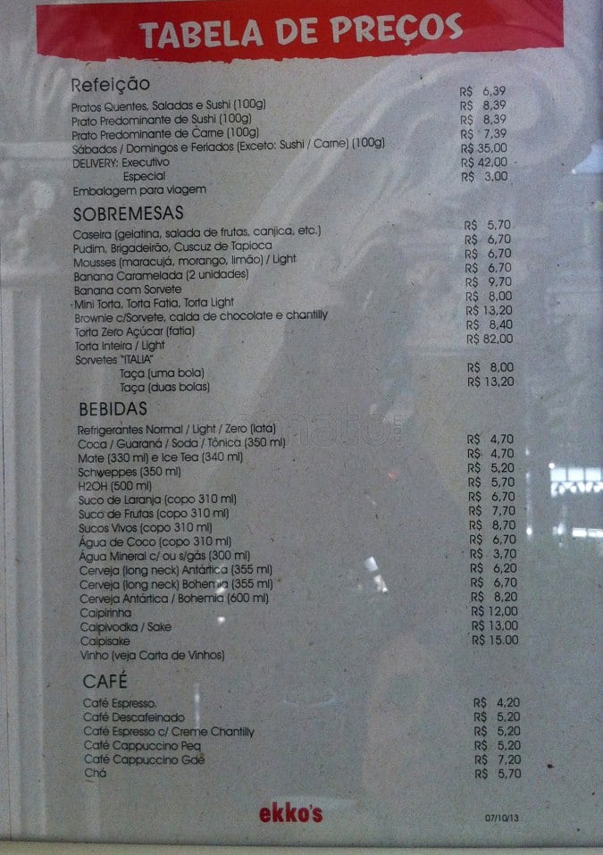 Ekko's cardápio