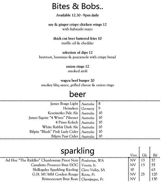 Carta de Eric's Bar
