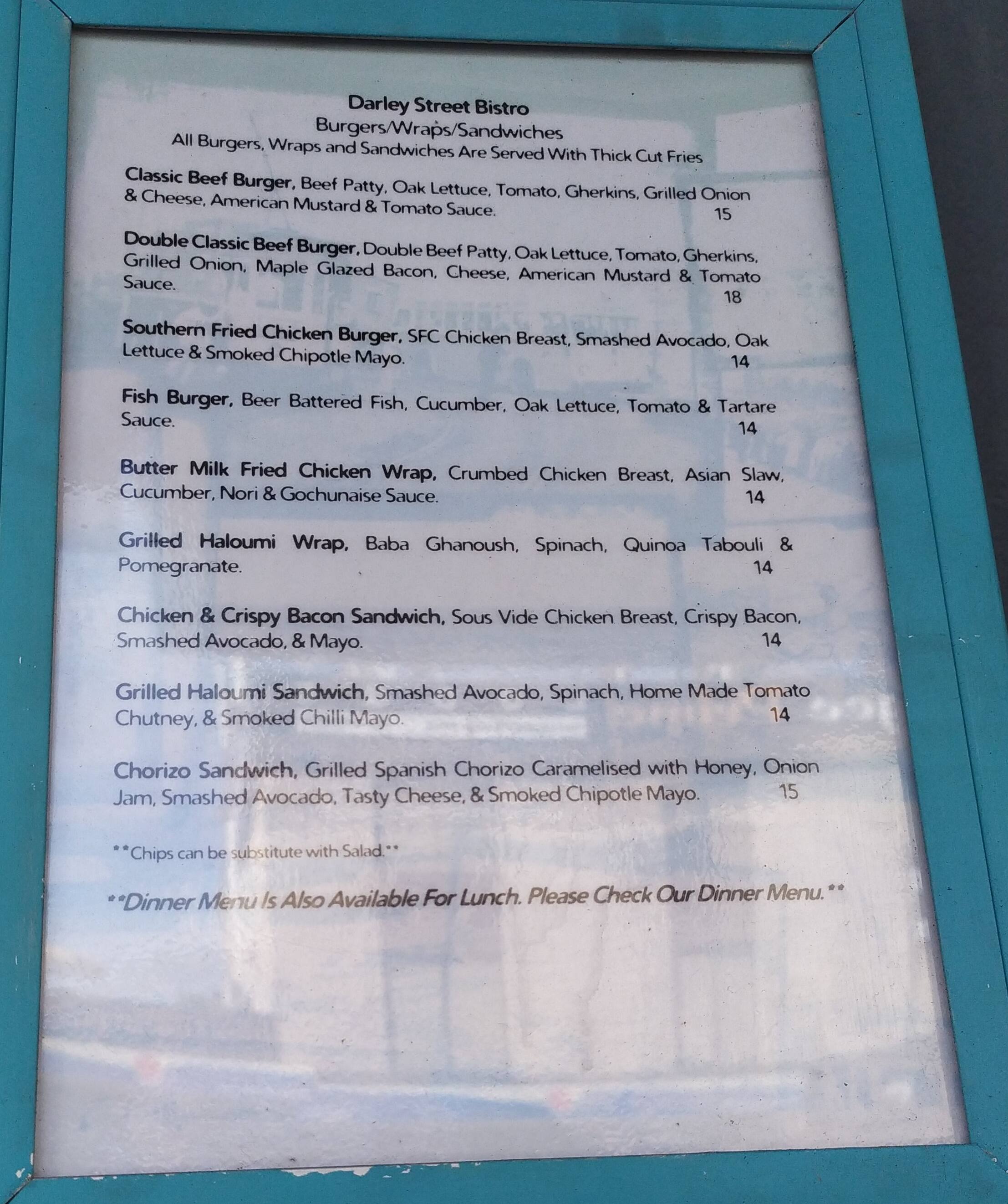 Darley Street Bistro Menu, Menu for Darley Street Bistro, Clovelly