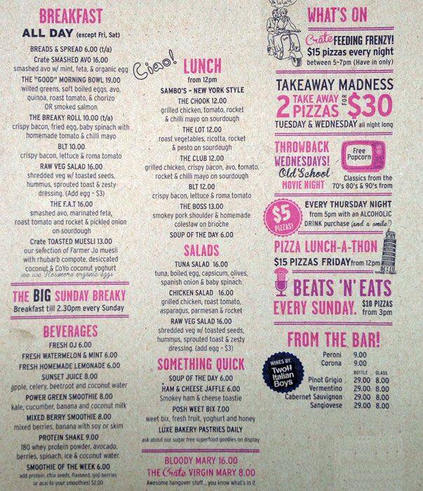 Crate Bar & Pizza Menu, Menu for Crate Bar & Pizza, Paddington, Sydney