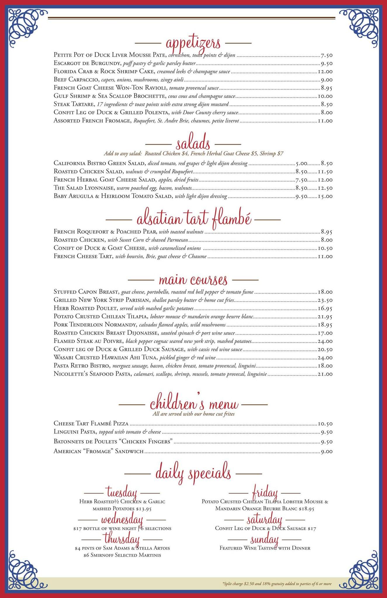 Retro Bistro Menu, Menu for Retro Bistro, Elk Grove Village, Chicago
