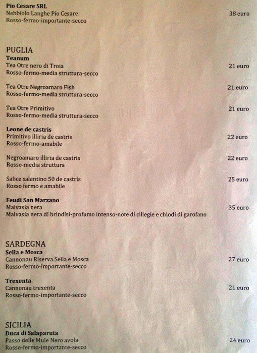 Menu di Vintage Wine srl 
