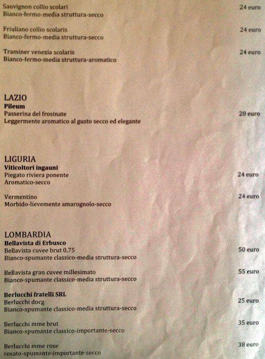 Menu di Vintage Wine srl 