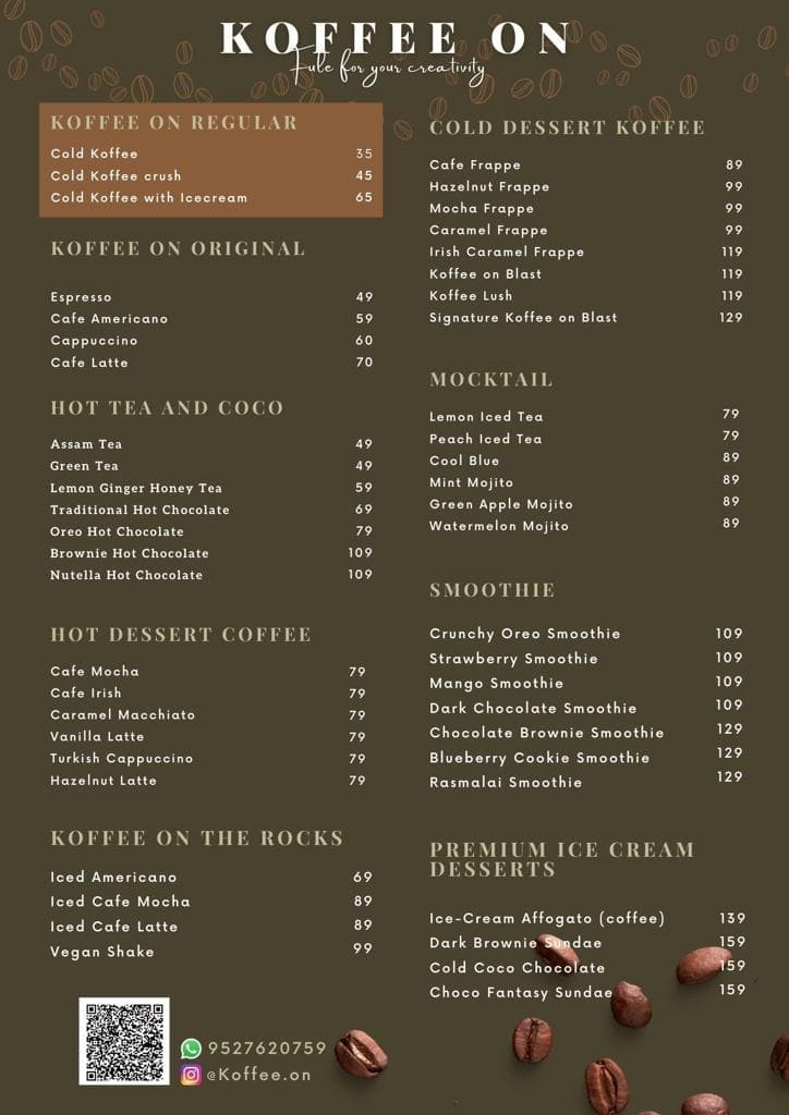 Menu of Koffee On, Talawade, Pune
