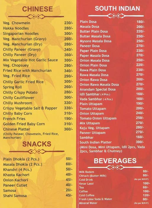 Menu at Anandam Sweets & Restaurant, Dehradun, Krishna Tower