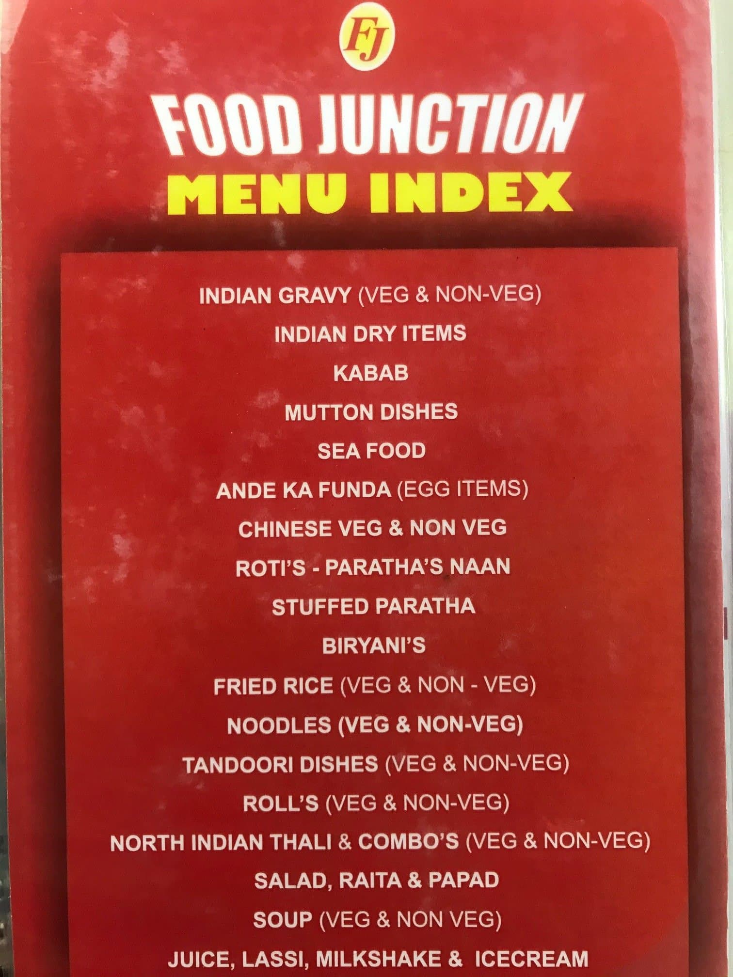 Menu at Food junction, Bengaluru, 13