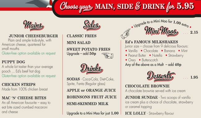 Menu at Ed's Easy Diner fast food, London, 12 Moor St