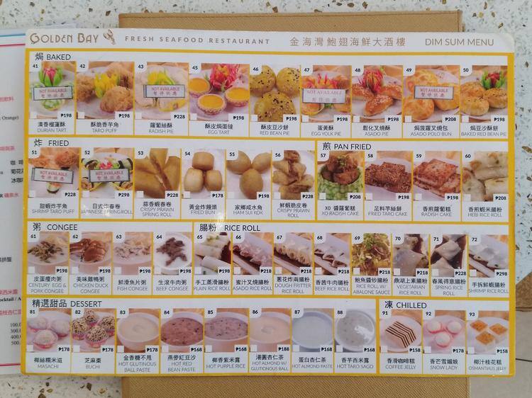 Menu at Golden Bay restaurant, Pasay