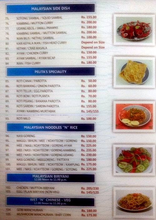 Menu At Nasi Kandar Pelita Chennai