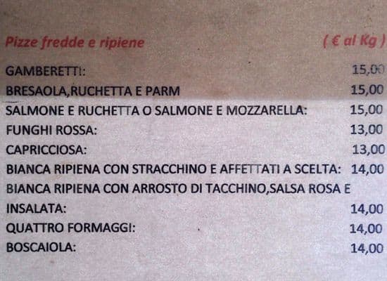 Menu di Pizzeria R. Giusi Di Vasile Rosolino 