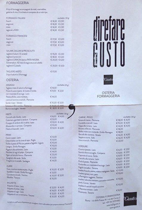 Menu di 'Gusto Osteria 