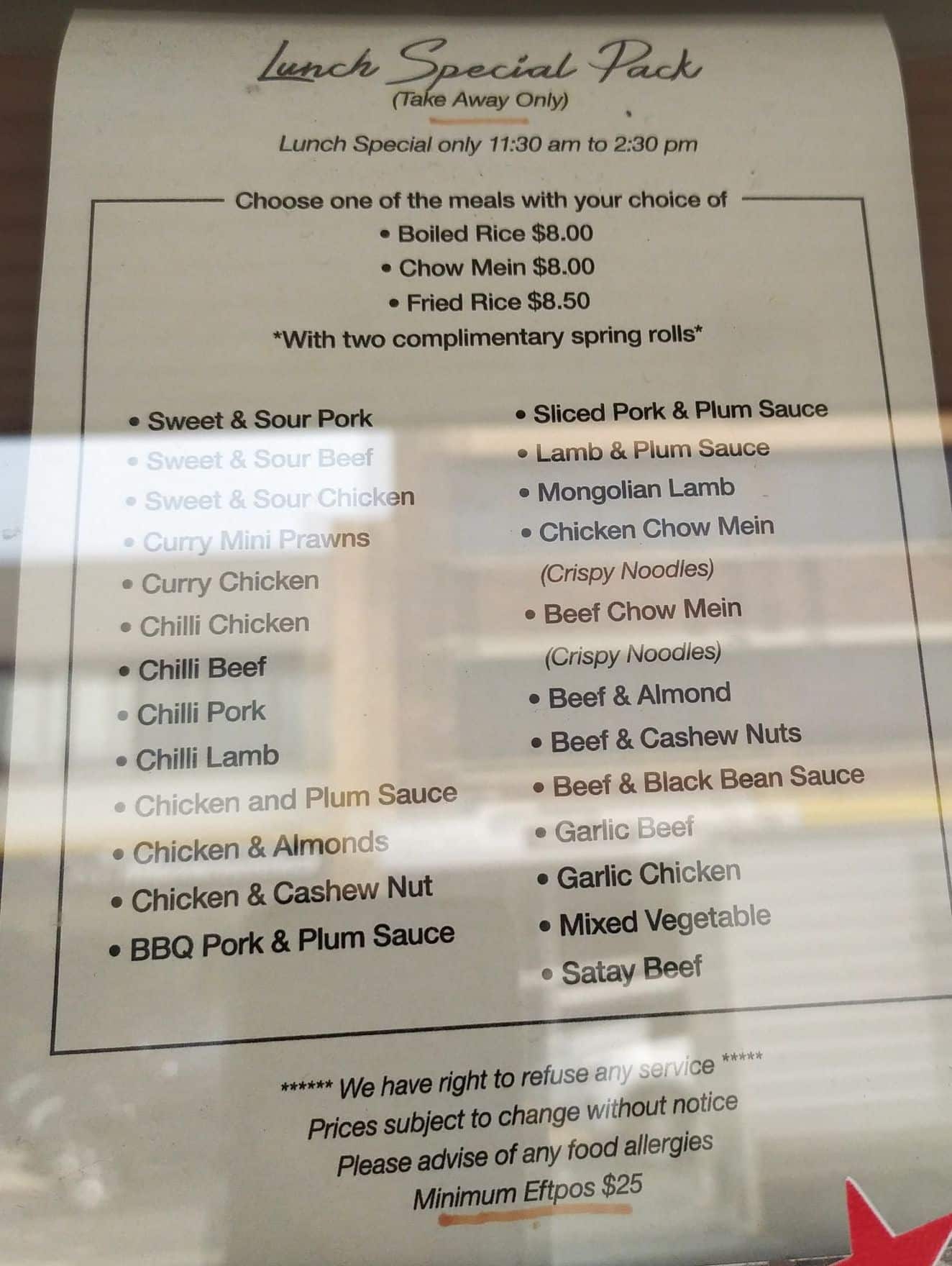 Menu at Happy Inn restaurant, Penrith