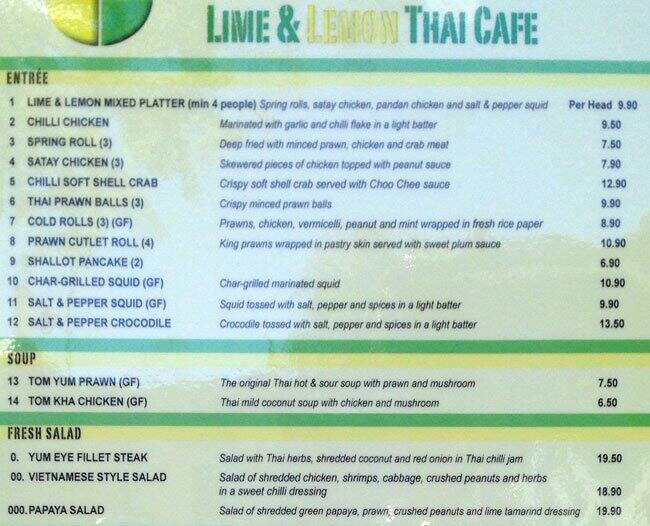Lime & Lemon Thai Cafe Menu Urbanspoon/Zomato