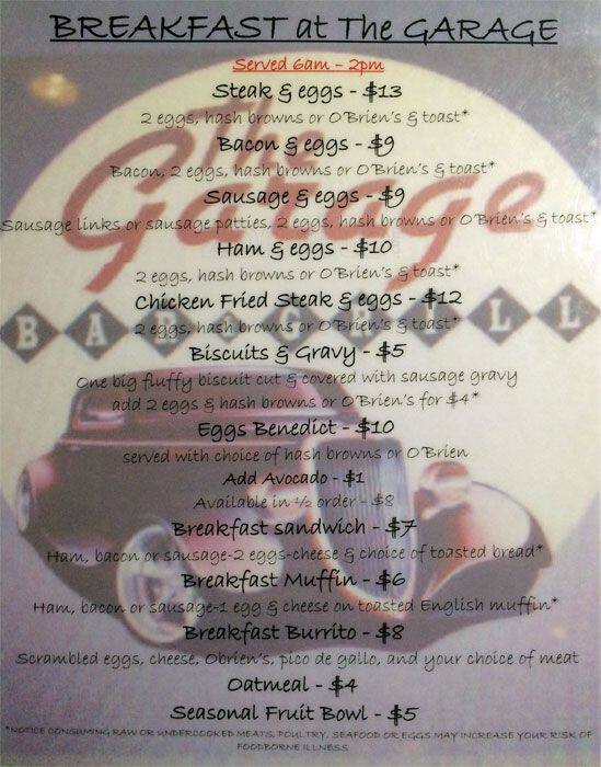 Menu at The Garage Bar & Grill, Bremerton, Kitsap Way