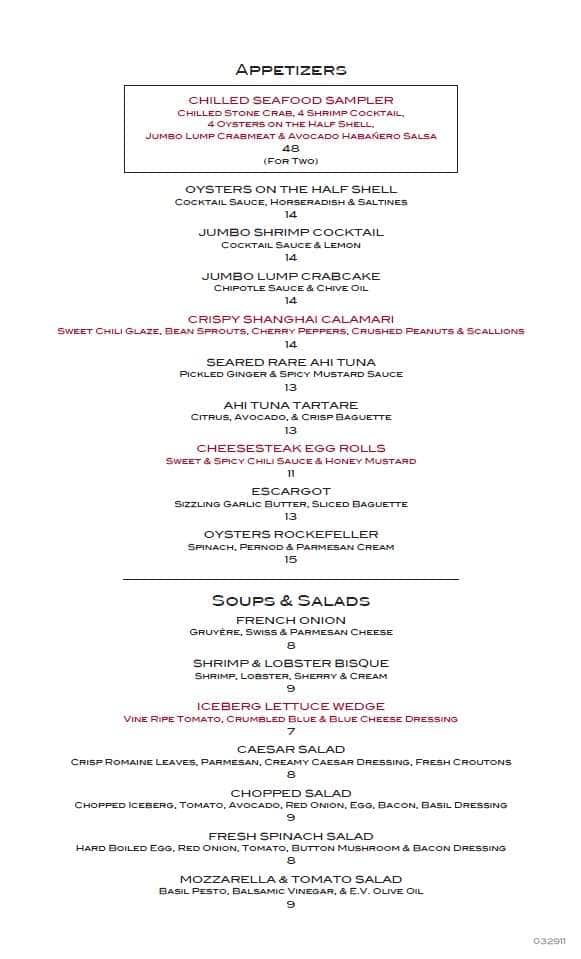 Sullivan's Steakhouse Menu Urbanspoon/Zomato