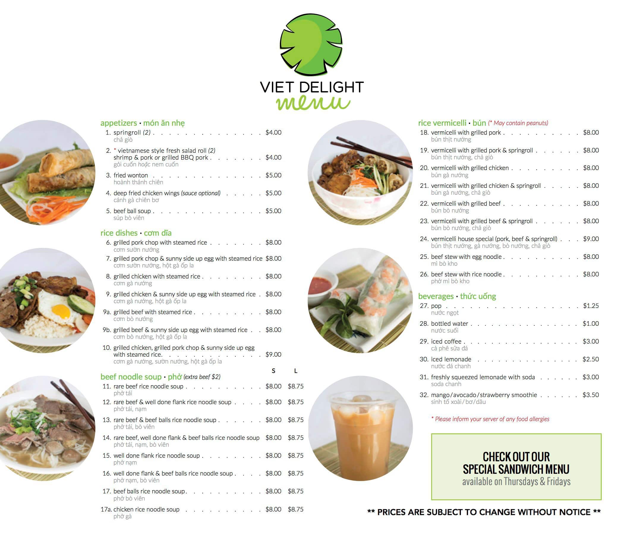 Viet Delight Menu, Menu for Viet Delight, Ajax, Toronto Urbanspoon/Zomato