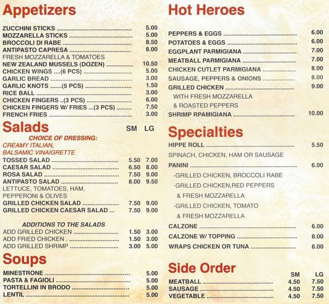 Rosa's Pizza Menu, Menu for Rosa's Pizza, Greenwich Village, New York ...