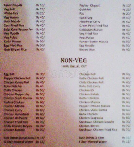 Menu at Zaffrons, Bengaluru, 560075