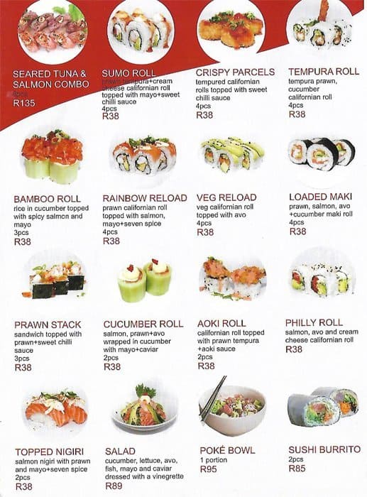 Menu at Jakura Sushi Express restaurant, Cape Town, FCK 5 Canal Walk ...