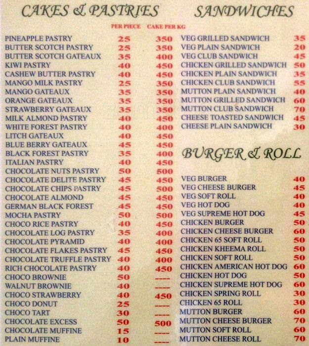 Sarvi Bakers & Restaurant Menu Zomato