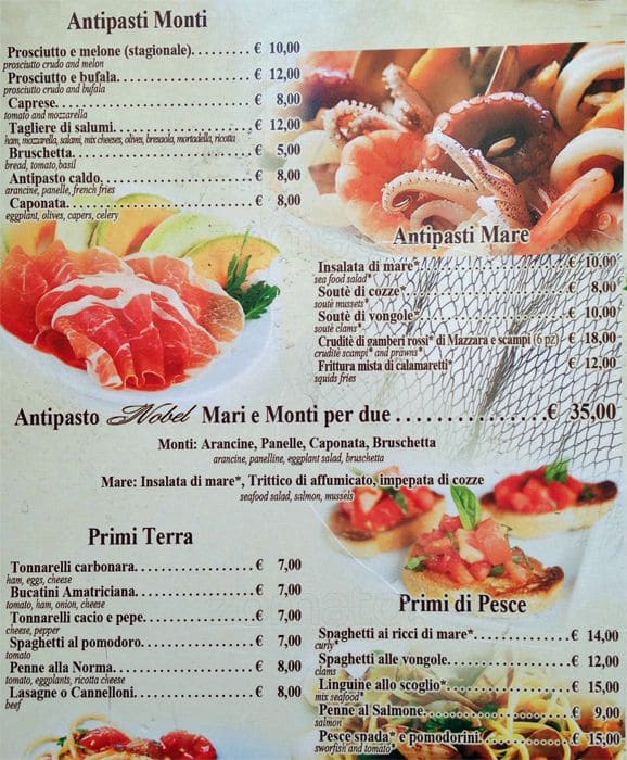 Menu di Risto Nobel 