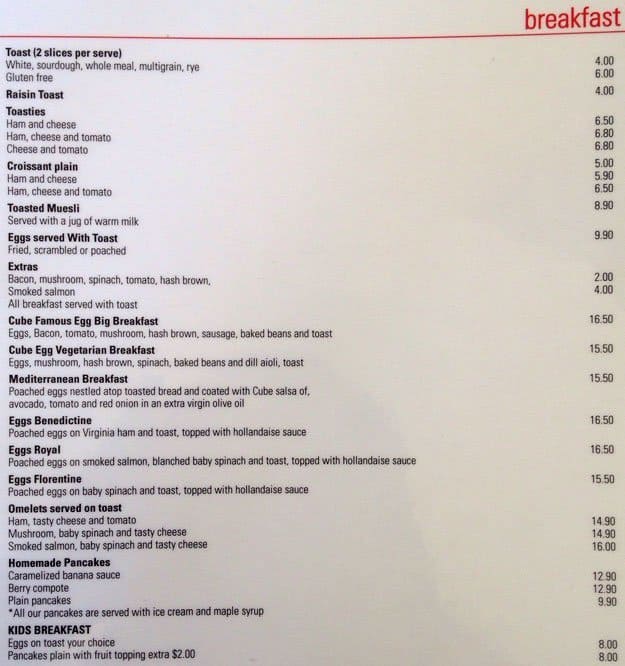 Cube Square Menu Menu at Cube at The Heights - Cafe, Plenty