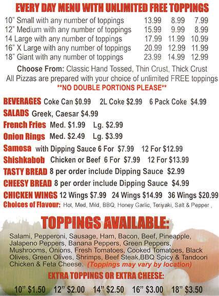 Canadian Pizza Unlimited Menu, Menu for Canadian Pizza Unlimited, 17th ...