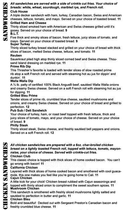 Menu at Thrasher's Corner Pub, Bothell