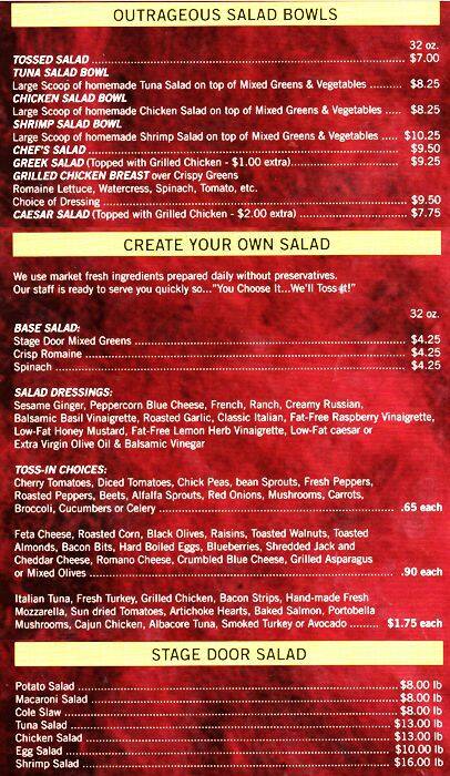Stage Door Deli Pizza Menu Menu For Stage Door Deli Pizza