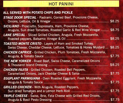 Stage Door Deli Pizza Menu Menu For Stage Door Deli Pizza