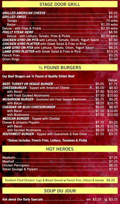 Stage Door Deli Pizza Menu Menu For Stage Door Deli Pizza