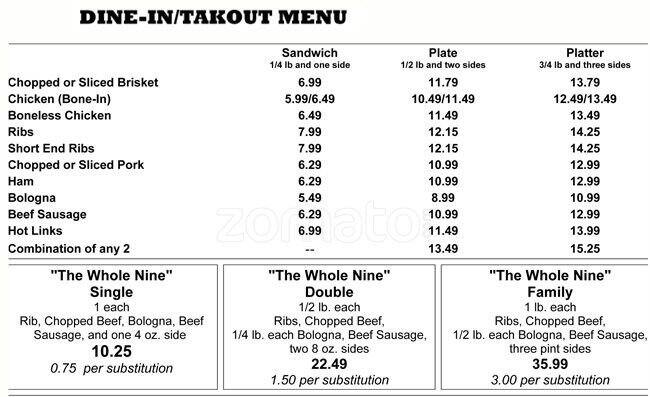 Menu At Thompson Brothers Barbeque, Smyrna