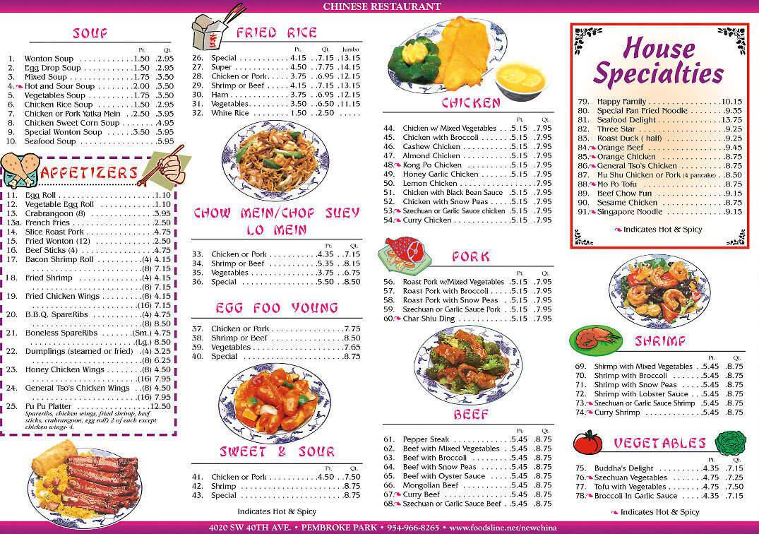 Menu at New China restaurant, West Park