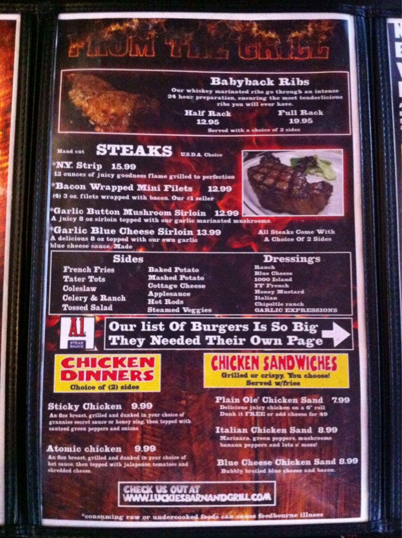 Luckies Barn Grill Menu Menu For Luckies Barn Grill Oregon Toledo