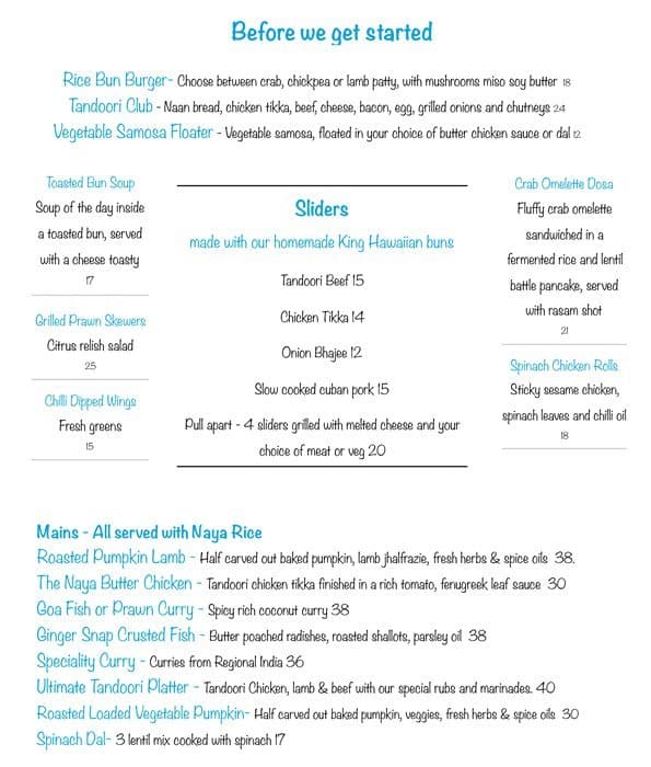 Menu at Naya pub & bar, Adelaide