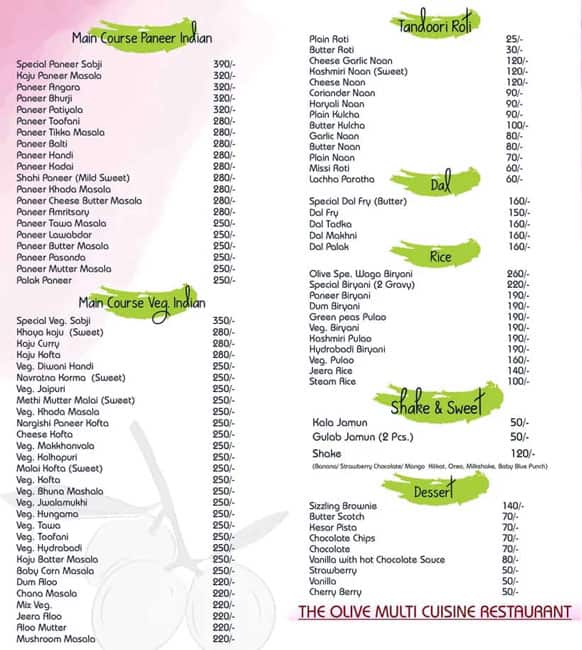 Menu at The Olive Restaurant, Ahmedabad