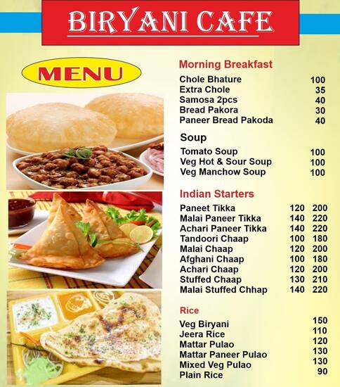 Menu Of Biryani Cafe Sultanpuri New Delhi