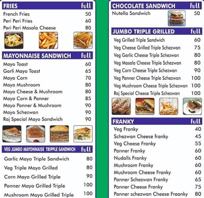 Menu of Raj Fast Food, Virar, Mumbai