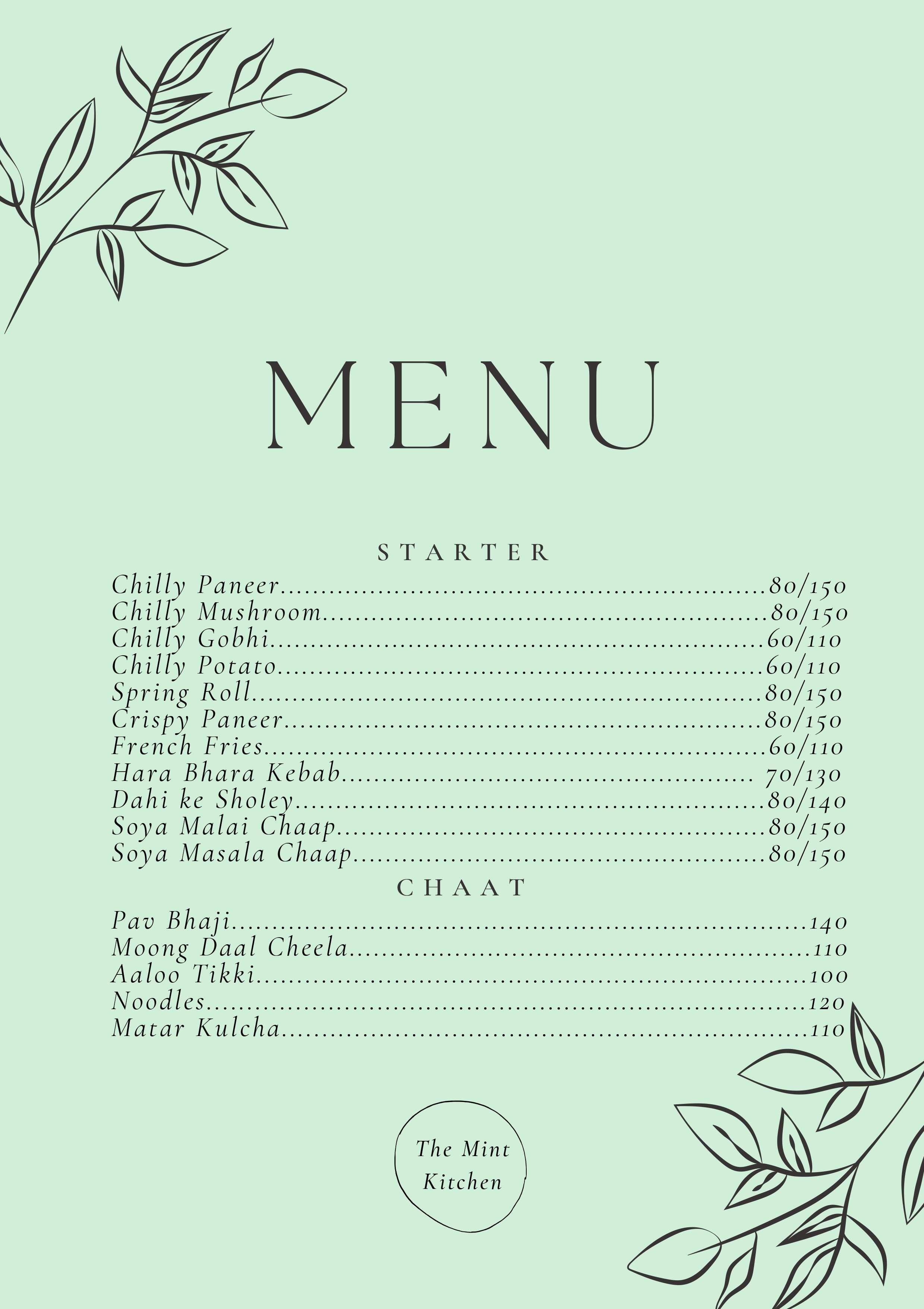 Menu of The Mint Kitchen, Sector 42, Faridabad