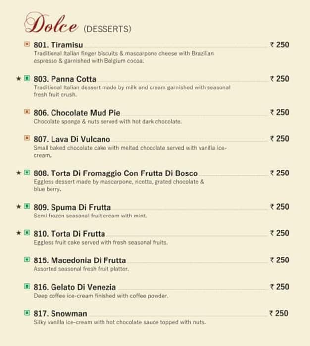 Fiorella Italian Restaurant menu