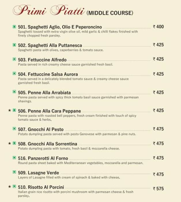 Fiorella Italian Restaurant menu