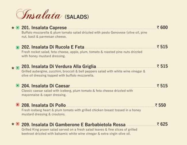 Fiorella Italian Restaurant menu
